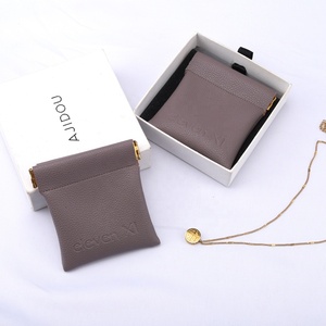 8*8 Cm Custom Logo Pu Leather Jewelry Pouch Cosmetic <b>Mini</b> Watch Ring Packaging Bag Storage Gift Leather Pouch - Product Image 2
