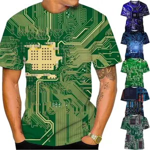 3D打印电子芯片图形t恤男女休闲短袖嘻哈t恤上衣街装男装酷加大码衬衫