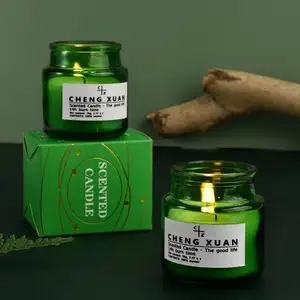 时尚定制标志木盖手工蜡大豆香味琥珀色玻璃蜡烛自有品牌香水香味蜡烛