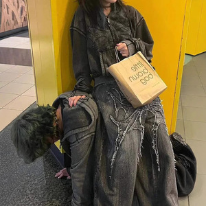 Jeans Unisex Oversize Stile Gotico Retrò Y2K con Ricamo a <span class=keywords><strong>Ragno</strong></span>, <span class=keywords><strong>Pantaloni</strong></span> Baggy Hip Hop Streetwear - Product Image 3