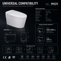 WC intelligent avec bidet intégré, en céramique, sur pied, avec couvercle à ouverture automatique, siège chauffant, sécheur d'air, double chasse d'eau, télécommande incluse