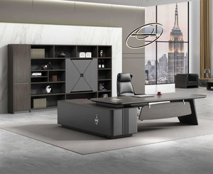 Prima kinh doanh giám sát bàn thiết lập tối gỗ hạt melamine hạt Hội Đồng Quản trị L hình bàn + Tầng Kệ Sách thực tế bộ - Product Image 1