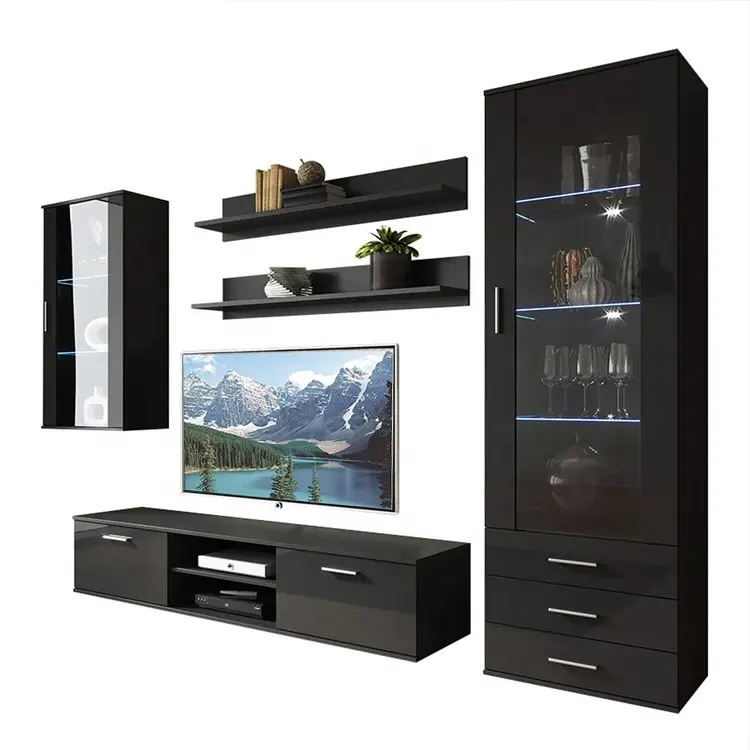 Hot Selling Royal Black antike Möbel TV-Ständer und Tisch Holz MDF modernen Stil TV-Ständer für 65-Zoll-TV