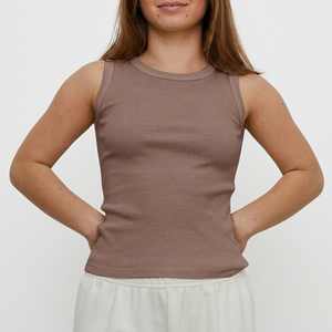Camiseta sin mangas de punto 100% algodón con estampado para mujer, cuello redondo, informal, transpirable, ecológica, chaleco de verano de longitud regular con plumas - Product Image 4