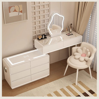 Meuble de chambre à coucher moderne, coiffeuse extensible avec miroir éclairé et rangement