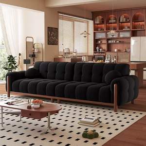 Sofá de Madera Maciza Estilo Teclado de Piano Retro Francés, Diseño Acolchado de Líneas Rectas, Muebles para Sala de Estar - Product Image 2