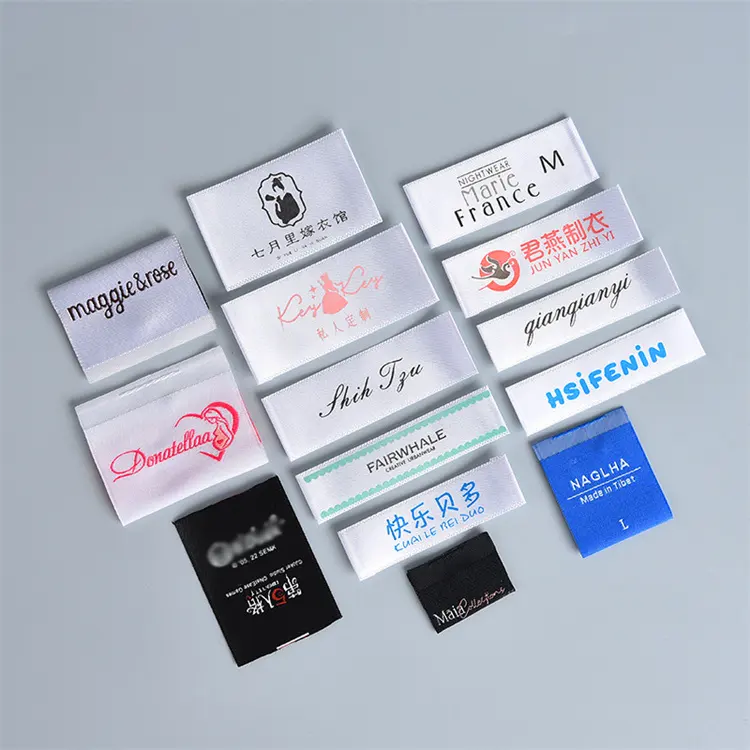 Factory Price Private Woven Damask Satin Brand Tags Custom Logo Tag Etiquette Personalise Vetement Woven Label For Clothes Print