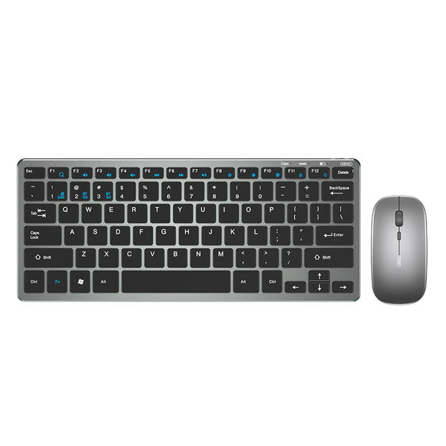 Factory Hot Selling Compatible 78-Key Mini Wireless BT Ergonomic Ultra Thin Aluminium + ABS Black Keyboard Mouse Combo in Stock