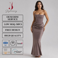 Robe de soirée sirène élégante en satin mauve Joydressing, bustier, sexy, avec corset et drapé, pour fêtes, vente en gros, sur mesure