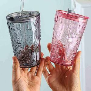 High Appearance Horizontal <b>Straw</b> Three-Dimensional Relief Glass Double <b>Drink</b> Fashion Beautiful Water Bottle Juice Cup - Product Image 2