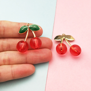 Ciondoli di ciliegia smaltati alla moda ciondoli di ciliegia di cristallo di frutta ciondolano per orecchini creazione di gioielli <span class=keywords><strong>D</strong></span> I <span class=keywords><strong>Y</strong></span> 23*28 MM - Product Image 1