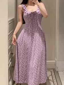 In-stock/custom-made <strong>PVC</strong> purple Polka Dot Halter <strong>Dress</strong> Casual Eco-Friendly Washable for Women's Summer Corset Mid-length - Product Image 4