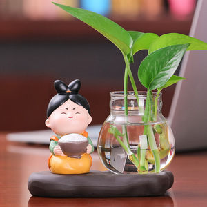 Vase hydroponique Ruijie « Dame de la Dynastie Tang » avec lierre vert pour décoration de bureau et de maison, cadeau anti-stress - Product Image 4