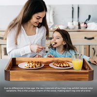 Plateau en bois d'acacia avec poignées, plateau décoratif en bois extra spacieux, avec coins incurvés en noyer profond, adapté aux tables basses