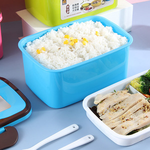 Rectangular And <b>Round</b> Plastic Lunch <b>Box</b> With Handle Blue Red Yellow Green Solid Color Student Bento <b>Box</b> For School Use - Product Image 4