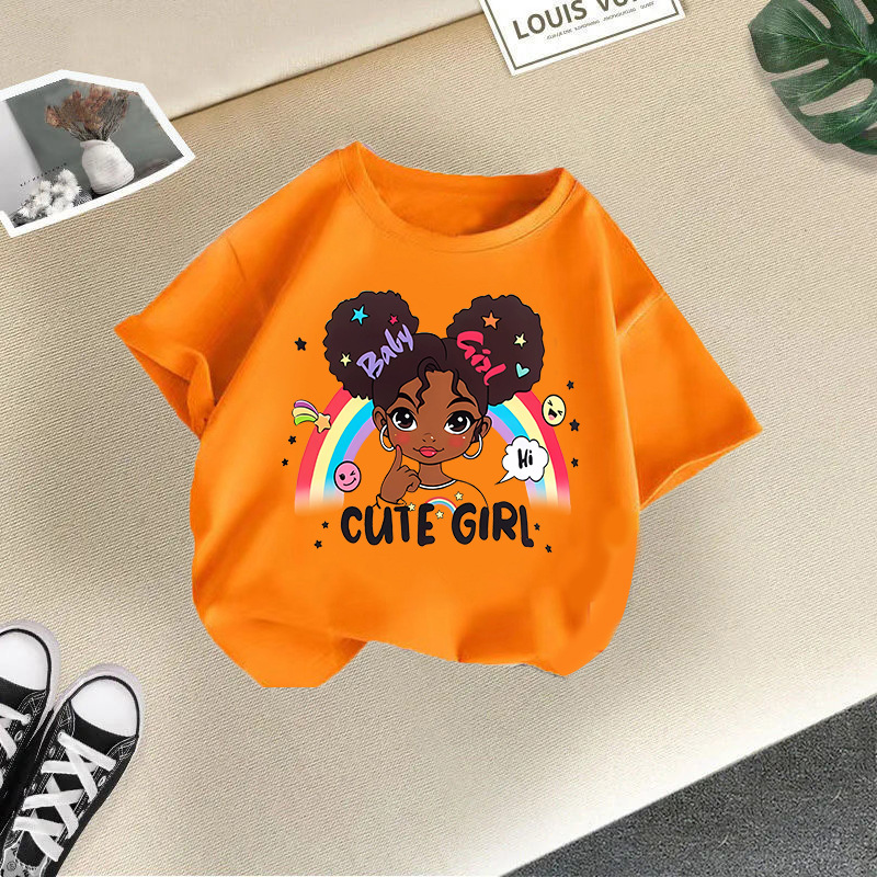 Orange rainbow little girl short sleeves