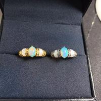Exquis Vintage S925 bague en argent Sterling 5mm * 7mm opale naturelle doigt complet à la mode bijoux fins pour les fêtes d'anniversaire