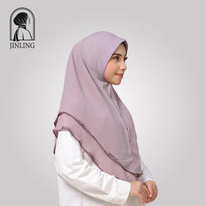 Foulard en mousseline de soie strass <span class=keywords><strong>double</strong></span> couche de couleur unie pour femmes - Product Image 4