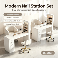 Table de manucure en gros avec collecteur de poussière, bureau en L pour salon de manucure avec tiroirs, présentoir, ensemble de chaises, mobilier de salon OEM