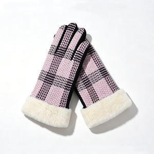 Mitaines thermiques en tricot doux à carreaux, tendance, avec poignets moelleux, coupe-vent, compatibles écran tactile, pour la conduite quotidienne - Product Image 5