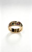 18K Vergoldeter Breiter Bandring für Damen mit Gemischten Formen und Mehrfarbigen Zirkonia-Einlagen, Stapelbar, Minimalistisch, Klassisch, Täglicher Modeschmuck