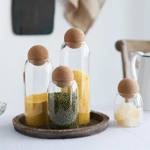 Cute Decorative Organizer Bottle Jar Glass Storage Container with Ball Cork lid