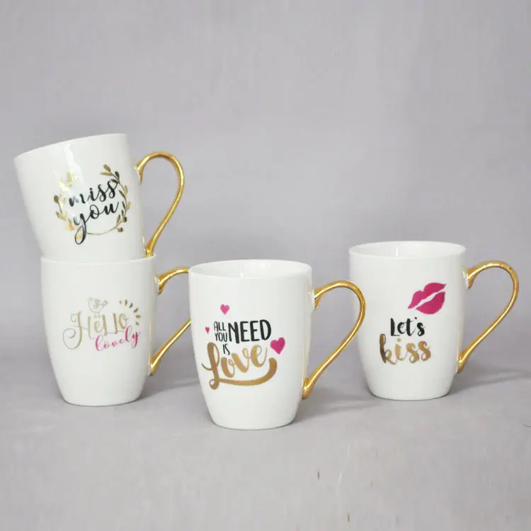 Creative new bone china gold handle ceramic mugs personalized custom real gold logo mug couple coffee cup
