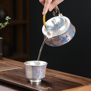 Silver Gilded <b>Tea</b> <b>Set</b> One Teapot Four Cups Durable Commercial Use Gift For Elders Or Business Present - Product Image 5