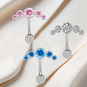 Titanium Navel Ring With Blue <b>Crystals</b> <b>Ball</b> Shape Women's Fashion Piercing Jewelry - Product Image 5