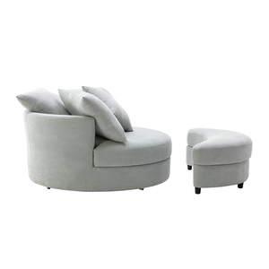 Swivel Home Light Grey Round Sofa With Storage <strong>Ottoman</strong> <strong>Barrel</strong> <strong>Chairs</strong> for Living Room Leisure Couch - Product Image 4