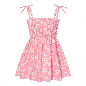 Abito Estivo per Bambina Stile Europeo-Americano con Spalline Sottili e Gonna Floreale in Poliestere - Product Image 1