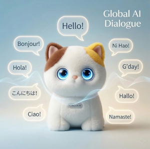 Peluche chat calico mignon avec clochette, personnalisable, interactive vocale intelligente IA ChatGPT, cadeau éducatif préscolaire, prêt à expédier - Product Image 2