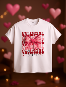 Valentine Vibes T-shirt grande taille pour femme, manches courtes, col rond, imprimé cœur rose et nœud, haut décontracté printemps-été - Product Image 2
