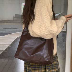 Merlad Large Capacity Vintage Shoulder Tote <b>Bag</b> Brown Zipper Closure Autumn Winter 2025 Everyday Use - Product Image 1