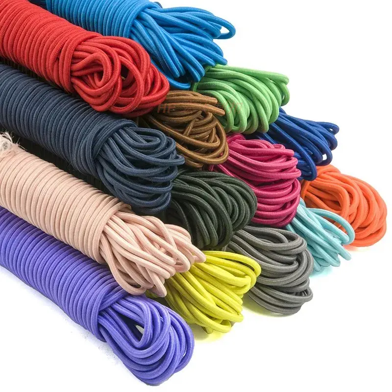 Kleurrijke Stretch Ronde Elastische Koord Touw 0.5Mm-20Mm Polyester Gewikkeld Elastisch Koord Koord Band Voor Kleding