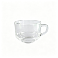 Tasses à café en verre transparent rondes avec poignées, base épaisse, mugs pour thé, lait, jus, vaisselle pour la maison, le café et les restaurants