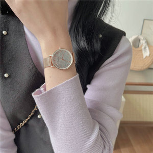 Montre à quartz pour femme, bracelet en maille or rose, cadran rond, étanche 3 bars, montre-bracelet, bijoux de mode - Product Image 5