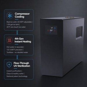 Dispenser Elettrico Sottolavello per <span class=keywords><strong>Acqua</strong></span> Ghiacciata con Compressore di Raffreddamento, Serbatoio da 2L in Acciaio Inox 304, UV, Doppio Flusso, Rubinetto per Cucina, Casa, Ufficio - Product Image 4