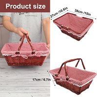 Panier-cadeau de pique-nique d'extérieur avec doublure en tissu gingham, panier de rangement en saule tressé avec deux poignées pour fruits, collations et décoration de fête
