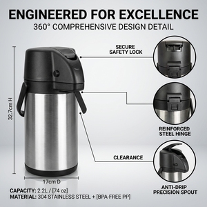 Stainless Steel Vacuum Airpot Thermal <b>Coffee</b> Dispenser for Hotel Restaurant Office Catering Buffet - Product Image 6