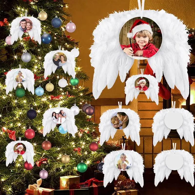 Liontin sayap malaikat bulu kosong, Ornamen Natal sublimasi, dekorasi Natal