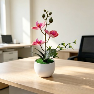 Orchidée Phalaenopsis artificielle en bonsaï avec pot à effet d'ondulation de l'eau, fleur artificielle décorative pour intérieur, plante en pot de 24,5 cm - Product Image 3