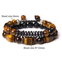 Nueva Pulsera Elástica de Doble Capa con Cuentas Cuadradas de Piedra Ojo de Tigre Natural Clásica y Hematita, Regalo Unisex