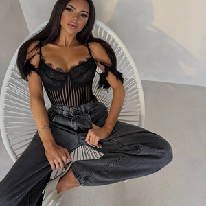 Nouvelle conception, grande taille, combinaison gainante sexy en dentelle brodée transparente, style 'Pure Desire', taille ajustée, mignonne, lingerie - Product Image 1