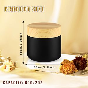 Envase de Vidrio Negro Mate de Lujo con Tapa de Imitación Madera, Recargable, de 5g-50g, Redondo, para Crema Facial, Envase Cosmético para el Cuidado de la Piel - Product Image 2