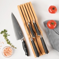 Best-seller Set de 6 couteaux de cuisine en acier Damas VG 10 avec bloc à couteaux en bambou et manche en ABS