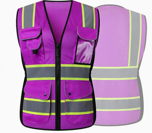 Neon amarelo reflexivo jaqueta de segurança colete feminino com guarnição alongada roxo e malha premium roupas reflexivas - Product Image 1