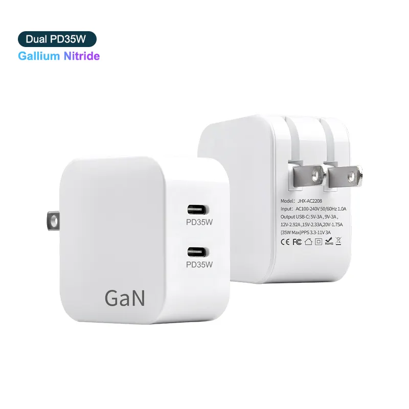 Trending products 2023 new arrival 35W Foldable Plug power adapter GaN Fast Charger dual type c pd phone charger 35w