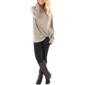 FOXA Women's <b>Tunic</b> <b>Top</b> Crew Neck <b>Long</b> <b>Sleeve</b> Knitted Twist Knot Casual Shirt Daily Wear - Product Image 2