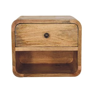 Solid Wood Mini Oak-ish Floating Bedside 1 <b>Drawer</b> <b>Storage</b> Nightstand <b>For</b> Bedroom - Product Image 2